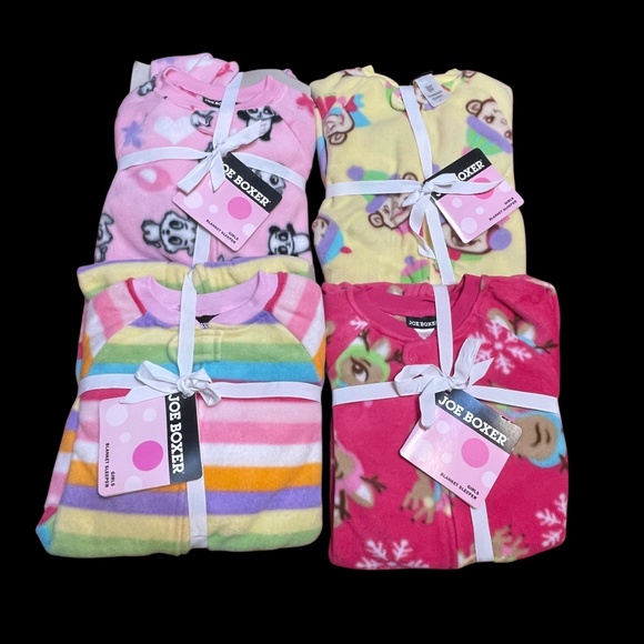 New Girls Joe Boxer Lot of 4 Blanket Sleepers Pajamas PJS Panda Monkey 4T Footed - Picture 1 of 15